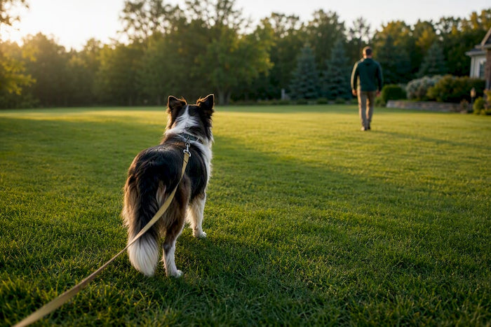 Dog and owner testing an open yard boundary