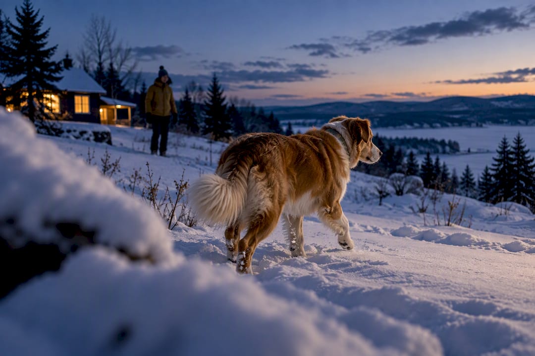 Dog wearing collar during winter GPS test