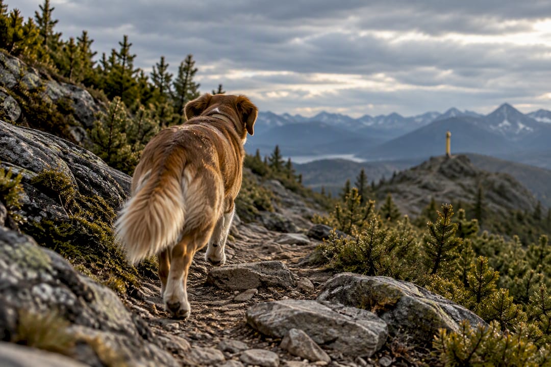 Dog tracked along remote mountain trail