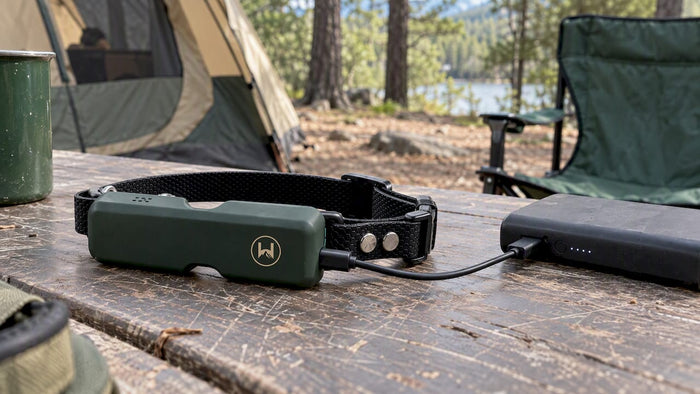 HAVEN collar charging on a hard camp table